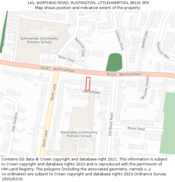 143, WORTHING ROAD, RUSTINGTON, LITTLEHAMPTON, BN16 3PR: Location map and indicative extent of plot