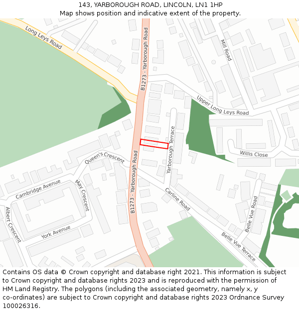 143, YARBOROUGH ROAD, LINCOLN, LN1 1HP: Location map and indicative extent of plot