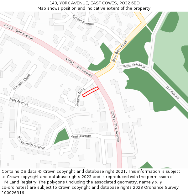 143, YORK AVENUE, EAST COWES, PO32 6BD: Location map and indicative extent of plot