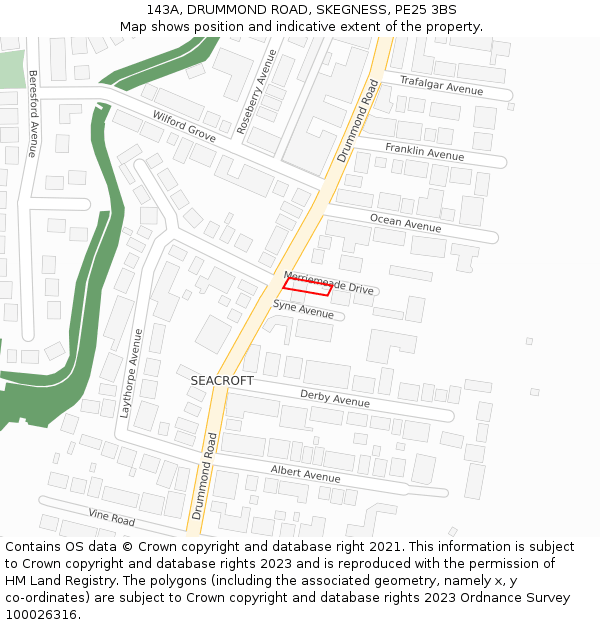 143A, DRUMMOND ROAD, SKEGNESS, PE25 3BS: Location map and indicative extent of plot