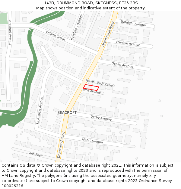 143B, DRUMMOND ROAD, SKEGNESS, PE25 3BS: Location map and indicative extent of plot