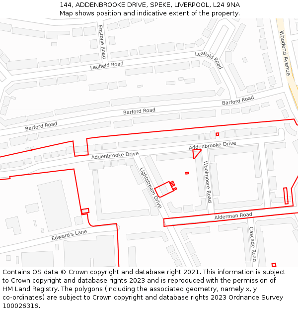 144, ADDENBROOKE DRIVE, SPEKE, LIVERPOOL, L24 9NA: Location map and indicative extent of plot