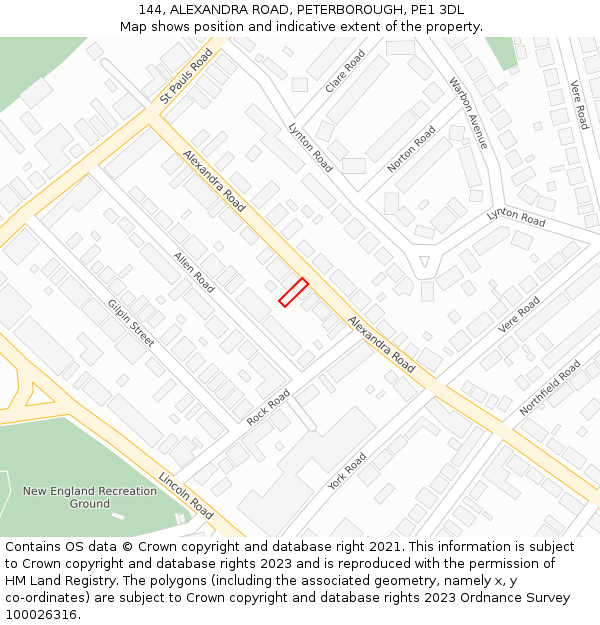 144, ALEXANDRA ROAD, PETERBOROUGH, PE1 3DL: Location map and indicative extent of plot