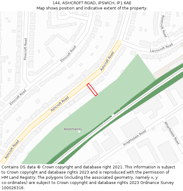 144, ASHCROFT ROAD, IPSWICH, IP1 6AE: Location map and indicative extent of plot