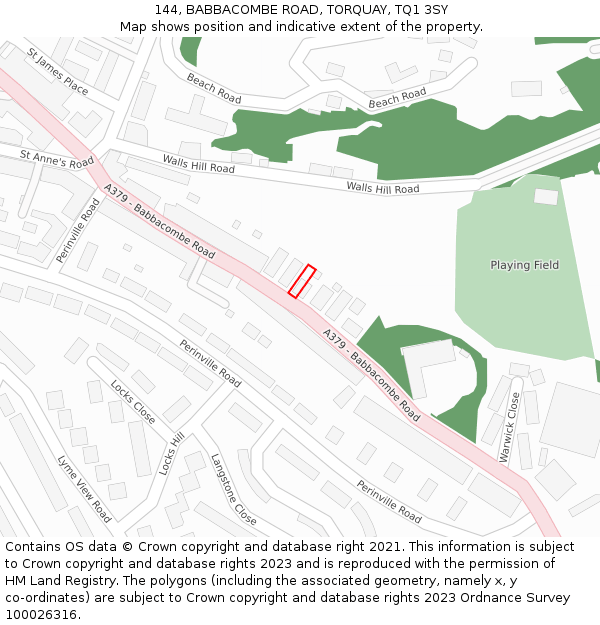 144, BABBACOMBE ROAD, TORQUAY, TQ1 3SY: Location map and indicative extent of plot