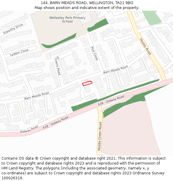144, BARN MEADS ROAD, WELLINGTON, TA21 9BG: Location map and indicative extent of plot