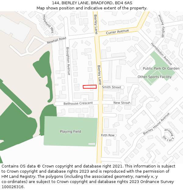 144, BIERLEY LANE, BRADFORD, BD4 6AS: Location map and indicative extent of plot