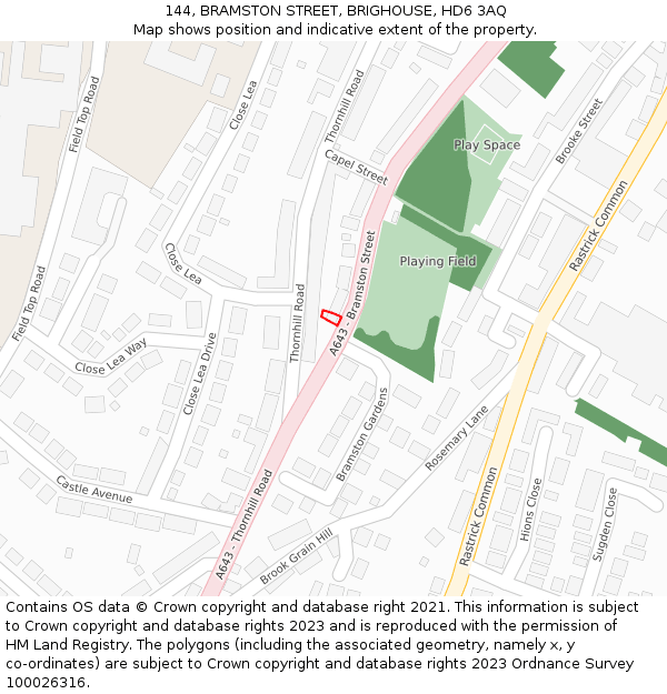 144, BRAMSTON STREET, BRIGHOUSE, HD6 3AQ: Location map and indicative extent of plot