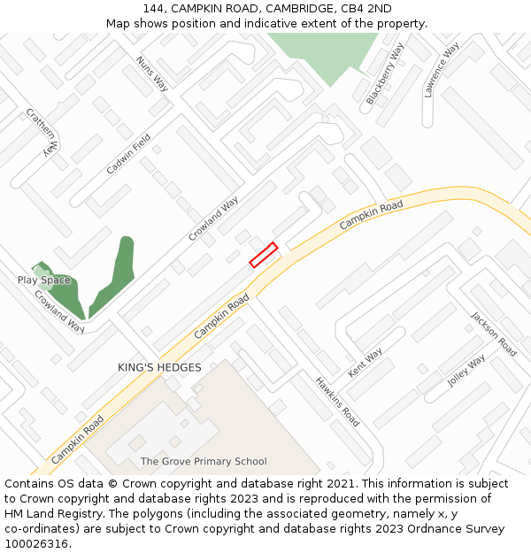 144, CAMPKIN ROAD, CAMBRIDGE, CB4 2ND: Location map and indicative extent of plot