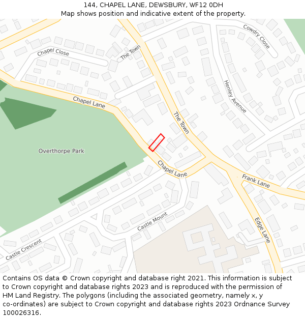 144, CHAPEL LANE, DEWSBURY, WF12 0DH: Location map and indicative extent of plot