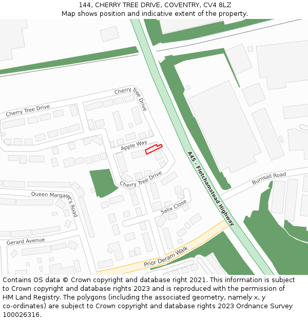 144, CHERRY TREE DRIVE, COVENTRY, CV4 8LZ: Location map and indicative extent of plot