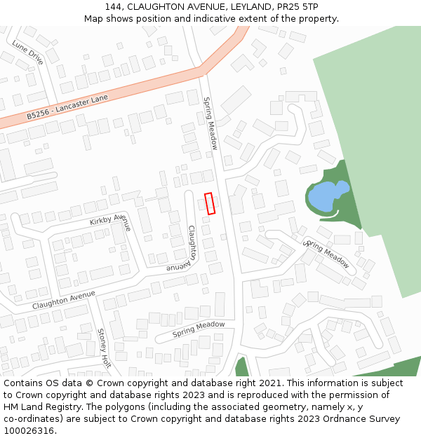 144, CLAUGHTON AVENUE, LEYLAND, PR25 5TP: Location map and indicative extent of plot