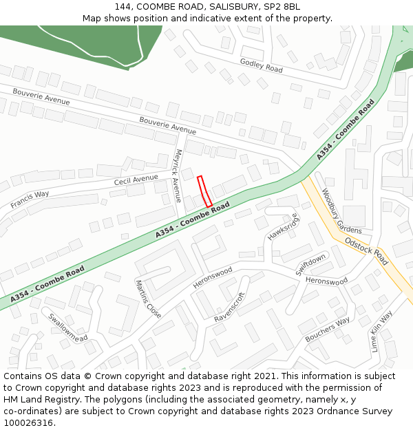 144, COOMBE ROAD, SALISBURY, SP2 8BL: Location map and indicative extent of plot