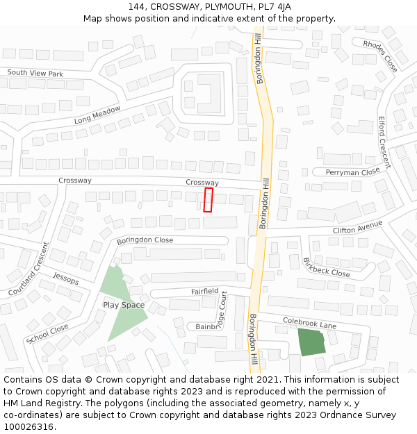 144, CROSSWAY, PLYMOUTH, PL7 4JA: Location map and indicative extent of plot