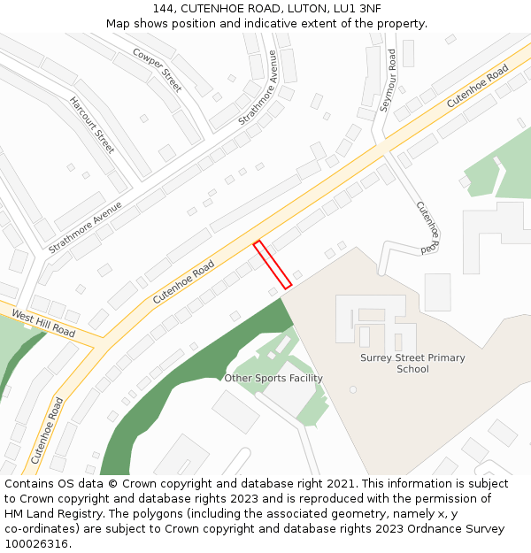 144, CUTENHOE ROAD, LUTON, LU1 3NF: Location map and indicative extent of plot