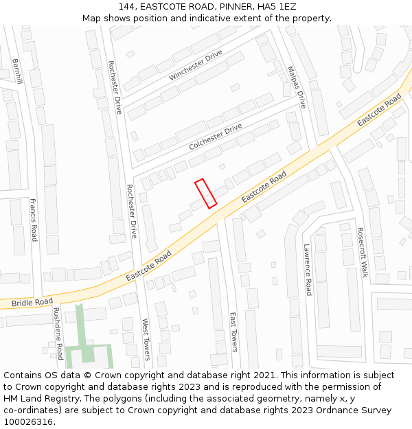 144, EASTCOTE ROAD, PINNER, HA5 1EZ: Location map and indicative extent of plot