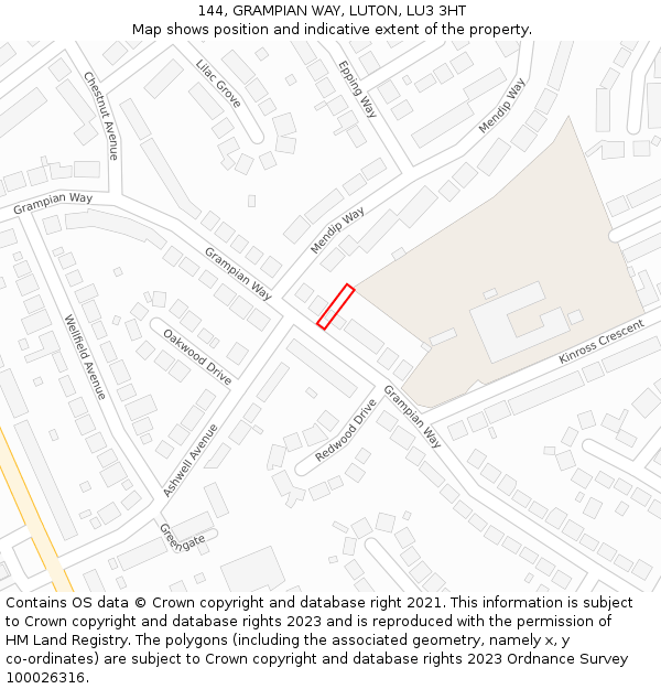 144, GRAMPIAN WAY, LUTON, LU3 3HT: Location map and indicative extent of plot