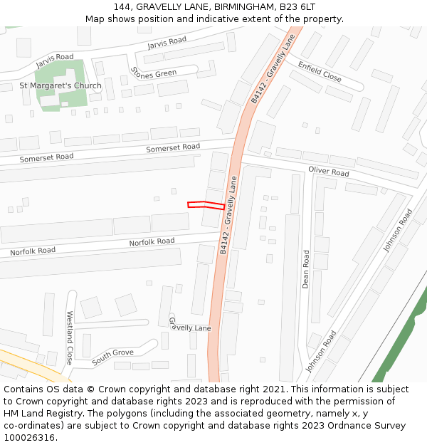 144, GRAVELLY LANE, BIRMINGHAM, B23 6LT: Location map and indicative extent of plot
