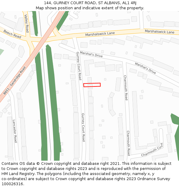 144, GURNEY COURT ROAD, ST ALBANS, AL1 4RJ: Location map and indicative extent of plot