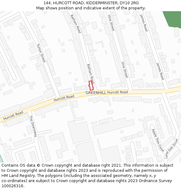 144, HURCOTT ROAD, KIDDERMINSTER, DY10 2RG: Location map and indicative extent of plot