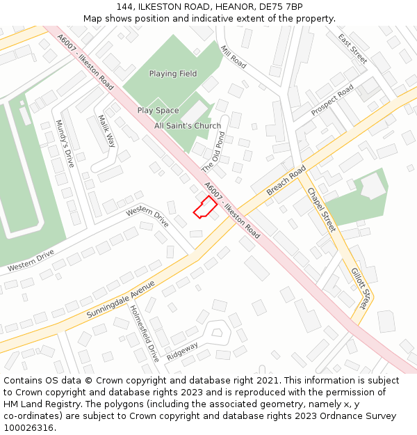 144, ILKESTON ROAD, HEANOR, DE75 7BP: Location map and indicative extent of plot