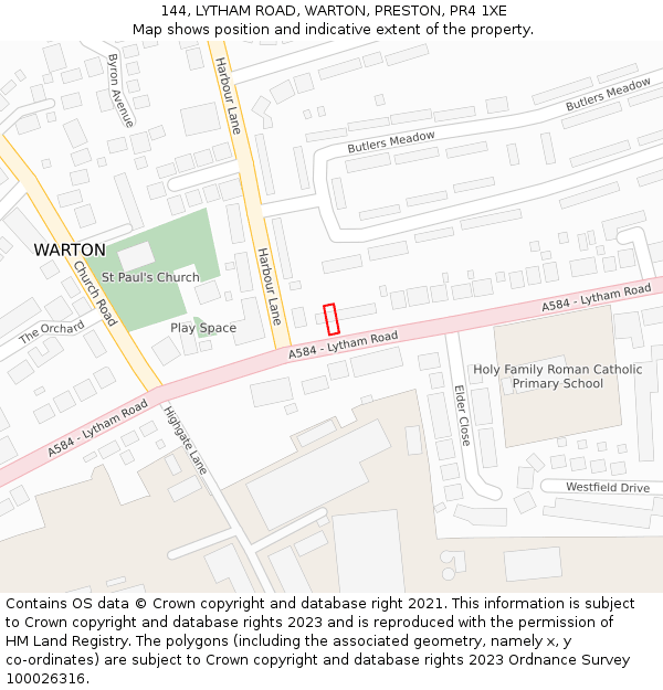 144, LYTHAM ROAD, WARTON, PRESTON, PR4 1XE: Location map and indicative extent of plot
