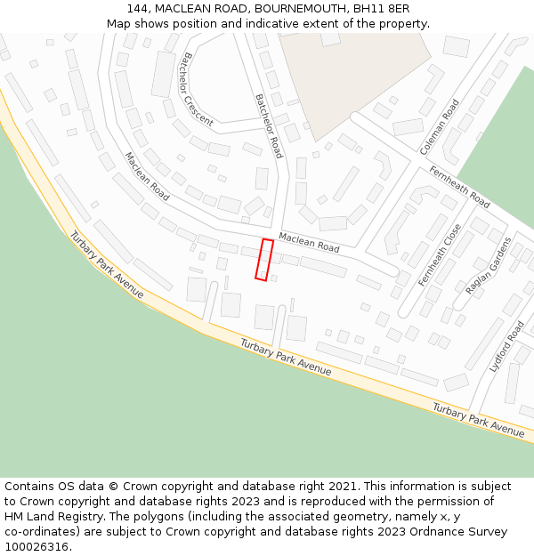 144, MACLEAN ROAD, BOURNEMOUTH, BH11 8ER: Location map and indicative extent of plot