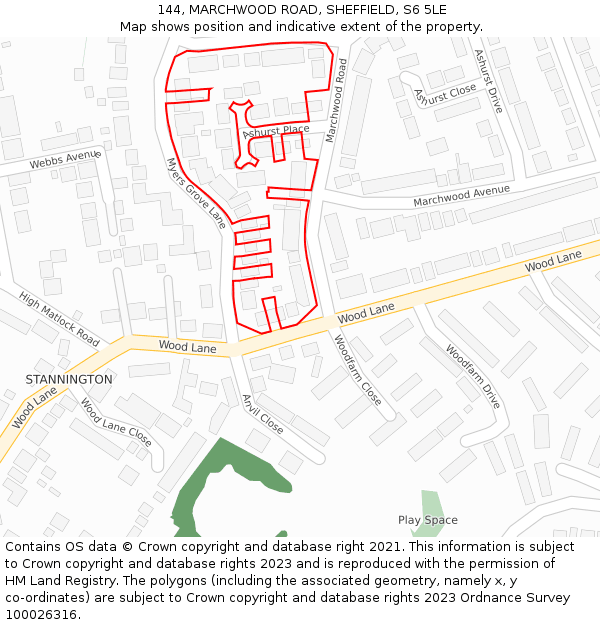 144, MARCHWOOD ROAD, SHEFFIELD, S6 5LE: Location map and indicative extent of plot