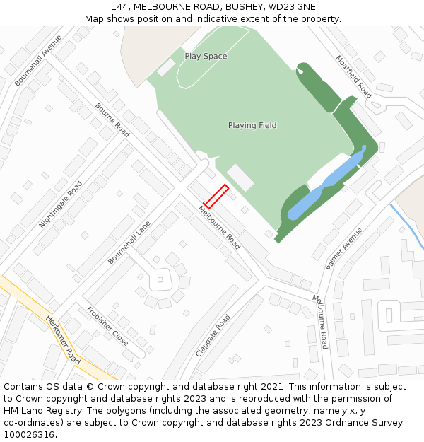 144, MELBOURNE ROAD, BUSHEY, WD23 3NE: Location map and indicative extent of plot