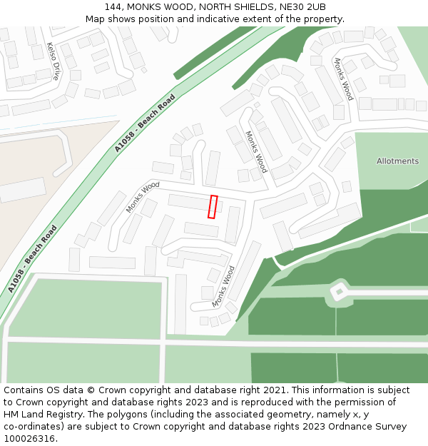 144, MONKS WOOD, NORTH SHIELDS, NE30 2UB: Location map and indicative extent of plot