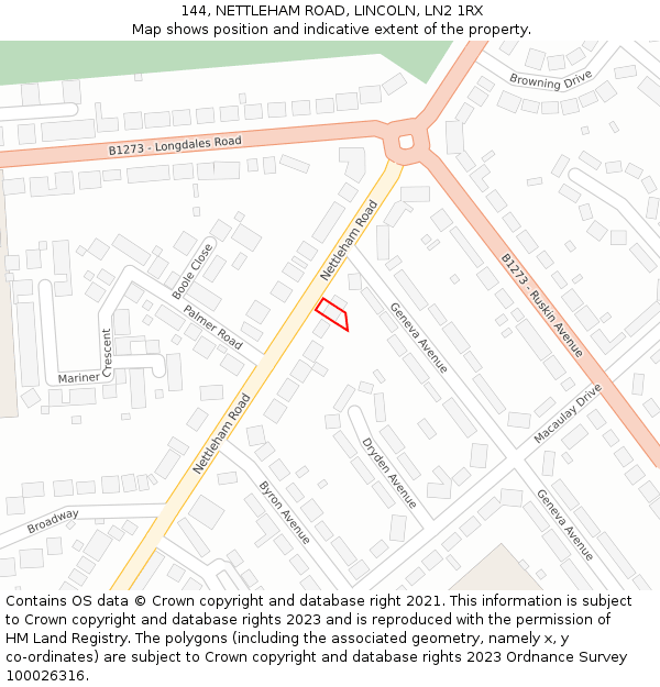 144, NETTLEHAM ROAD, LINCOLN, LN2 1RX: Location map and indicative extent of plot