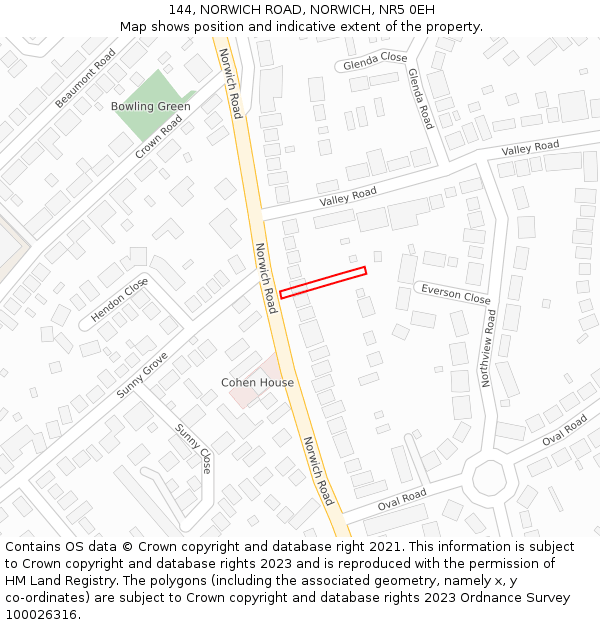 144, NORWICH ROAD, NORWICH, NR5 0EH: Location map and indicative extent of plot