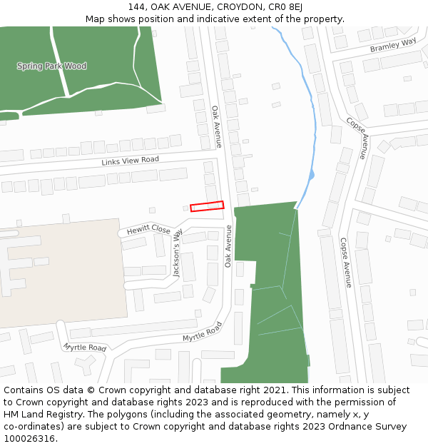 144, OAK AVENUE, CROYDON, CR0 8EJ: Location map and indicative extent of plot