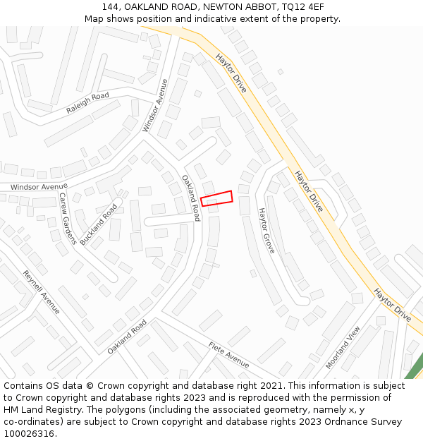 144, OAKLAND ROAD, NEWTON ABBOT, TQ12 4EF: Location map and indicative extent of plot