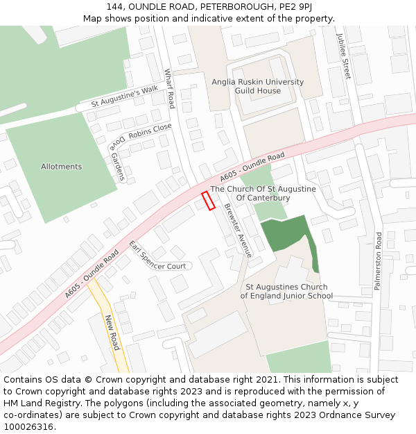 144, OUNDLE ROAD, PETERBOROUGH, PE2 9PJ: Location map and indicative extent of plot