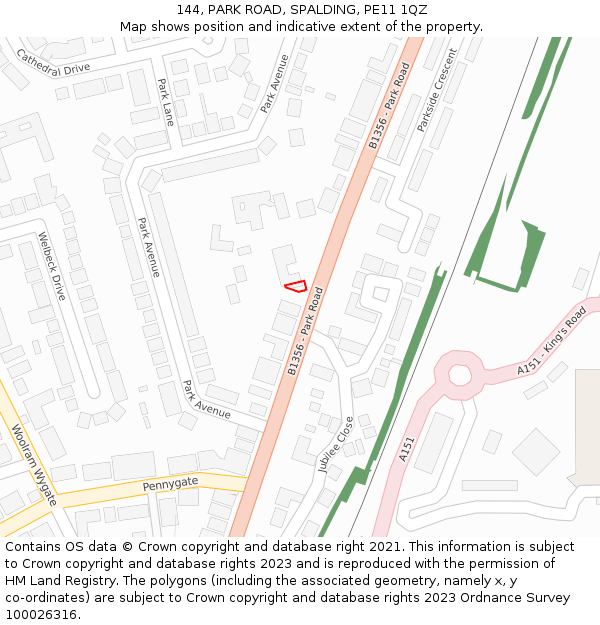 144, PARK ROAD, SPALDING, PE11 1QZ: Location map and indicative extent of plot