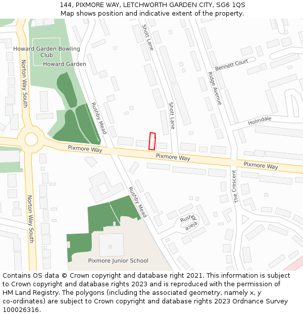 144, PIXMORE WAY, LETCHWORTH GARDEN CITY, SG6 1QS: Location map and indicative extent of plot