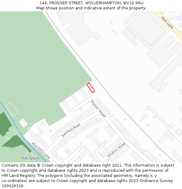 144, PROSSER STREET, WOLVERHAMPTON, WV10 9AU: Location map and indicative extent of plot