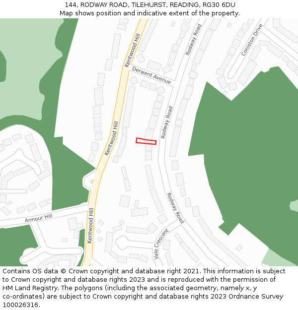 144, RODWAY ROAD, TILEHURST, READING, RG30 6DU: Location map and indicative extent of plot