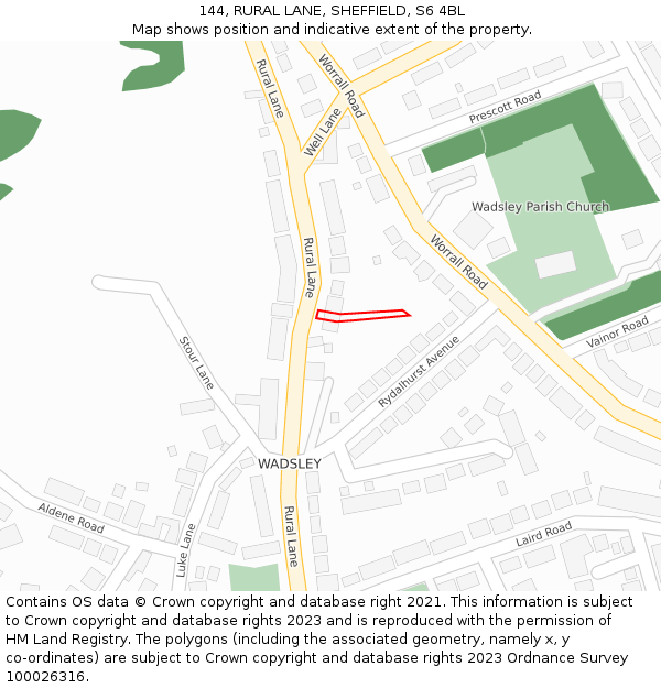 144, RURAL LANE, SHEFFIELD, S6 4BL: Location map and indicative extent of plot