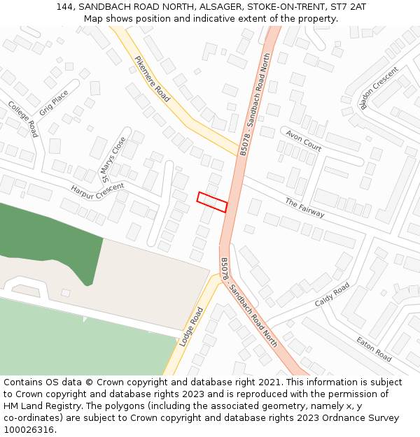 144, SANDBACH ROAD NORTH, ALSAGER, STOKE-ON-TRENT, ST7 2AT: Location map and indicative extent of plot