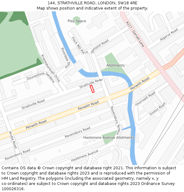 144, STRATHVILLE ROAD, LONDON, SW18 4RE: Location map and indicative extent of plot