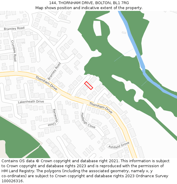 144, THORNHAM DRIVE, BOLTON, BL1 7RG: Location map and indicative extent of plot