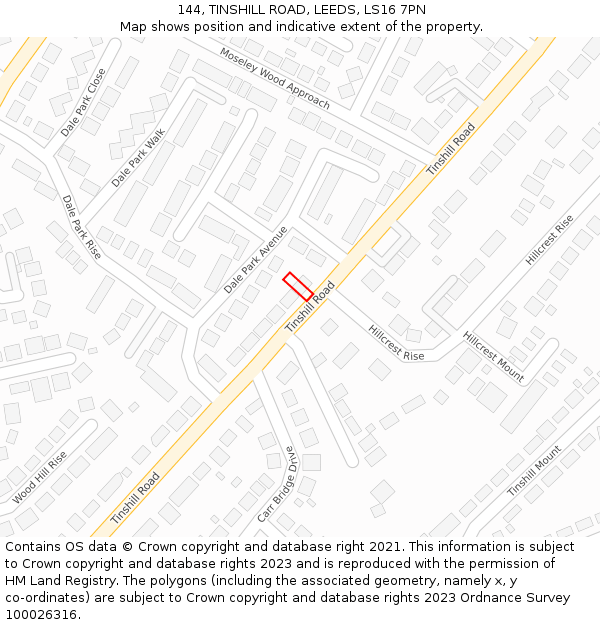 144, TINSHILL ROAD, LEEDS, LS16 7PN: Location map and indicative extent of plot