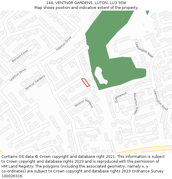 144, VENTNOR GARDENS, LUTON, LU3 3SW: Location map and indicative extent of plot