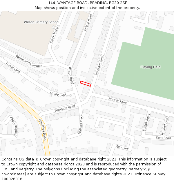 144, WANTAGE ROAD, READING, RG30 2SF: Location map and indicative extent of plot