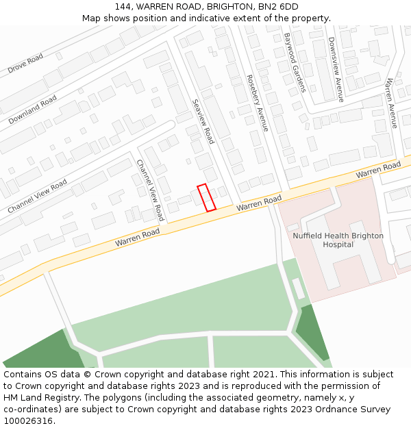 144, WARREN ROAD, BRIGHTON, BN2 6DD: Location map and indicative extent of plot