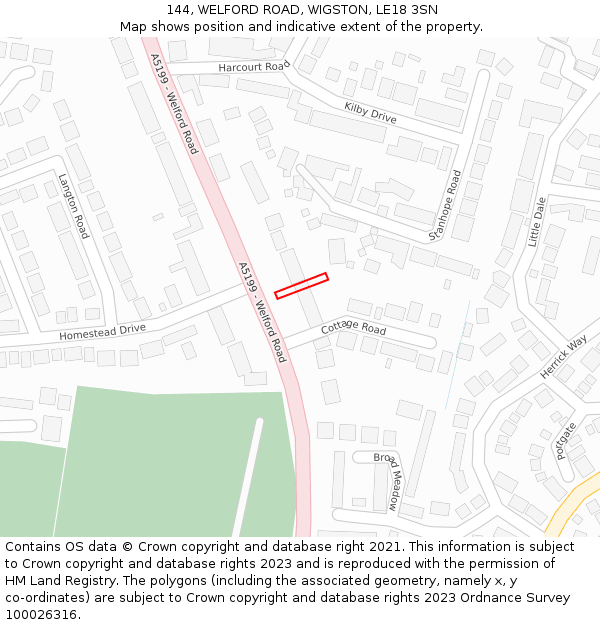 144, WELFORD ROAD, WIGSTON, LE18 3SN: Location map and indicative extent of plot
