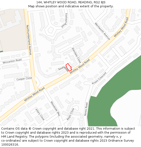 144, WHITLEY WOOD ROAD, READING, RG2 8JS: Location map and indicative extent of plot