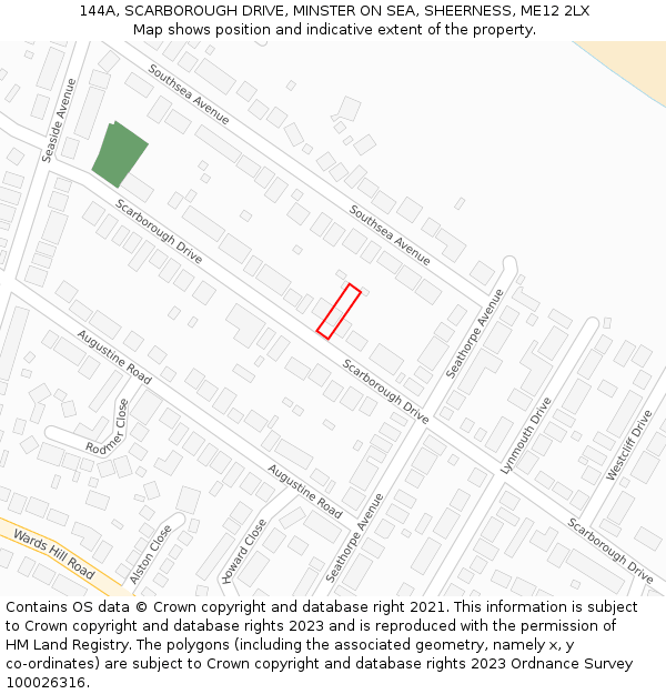 144A, SCARBOROUGH DRIVE, MINSTER ON SEA, SHEERNESS, ME12 2LX: Location map and indicative extent of plot